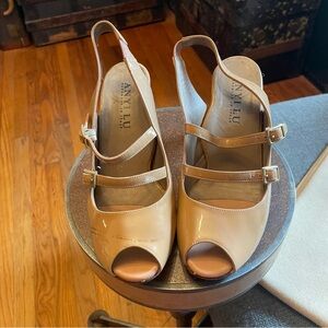 Anyi Lu Cream Peep-Toe Slingback Heels